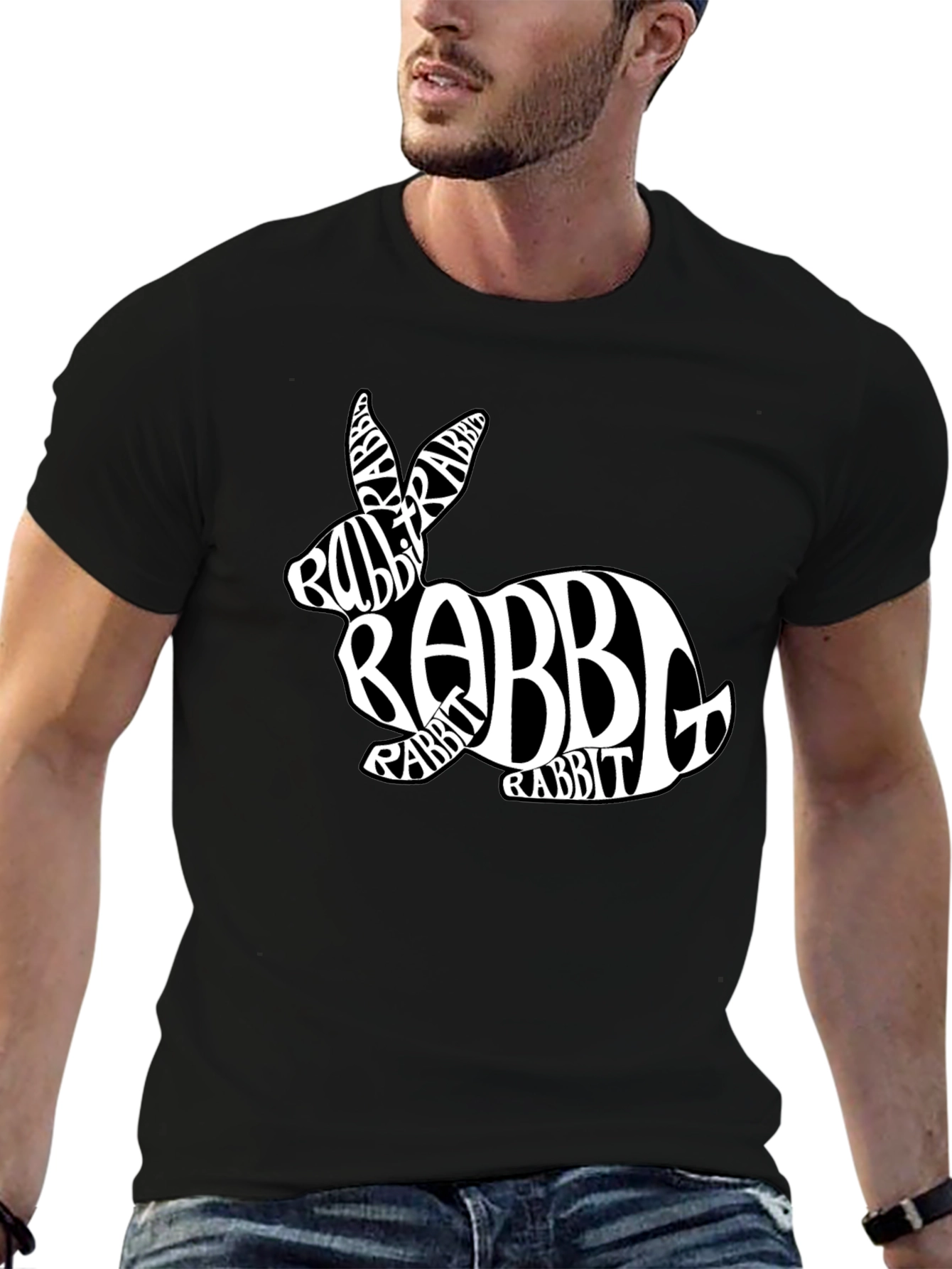 Rabbit Word Art Black T-Shirt