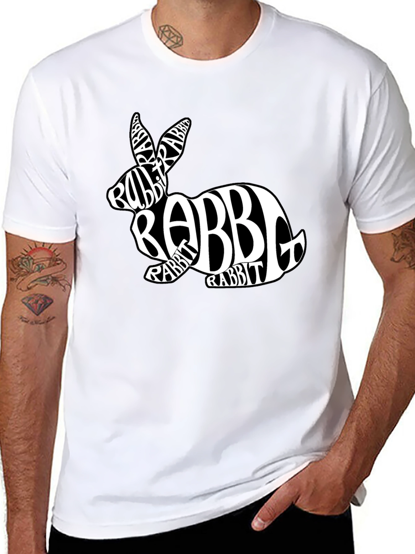 Rabbit Word Art Black T-Shirt