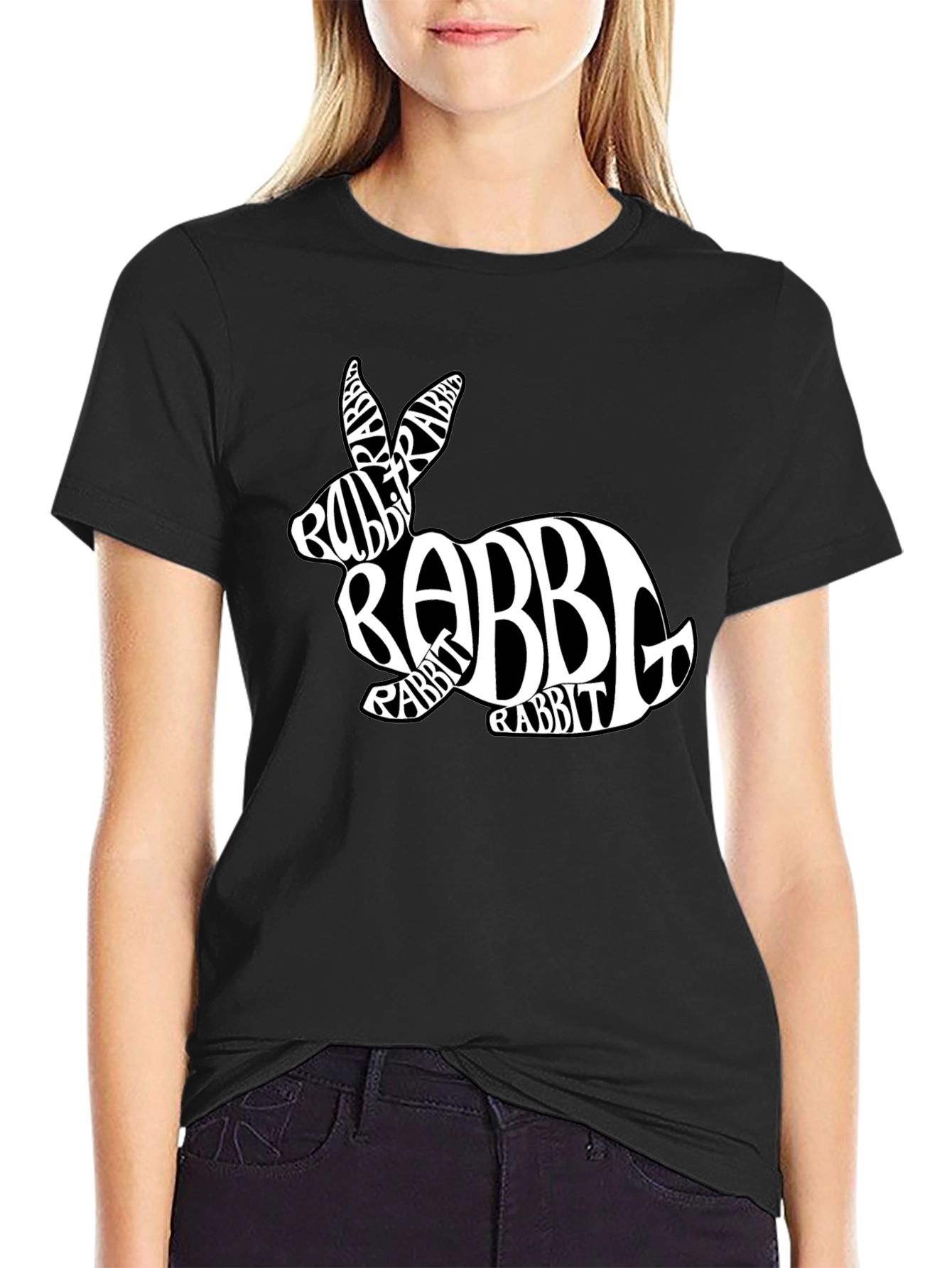 Rabbit Word Art Black T-Shirt