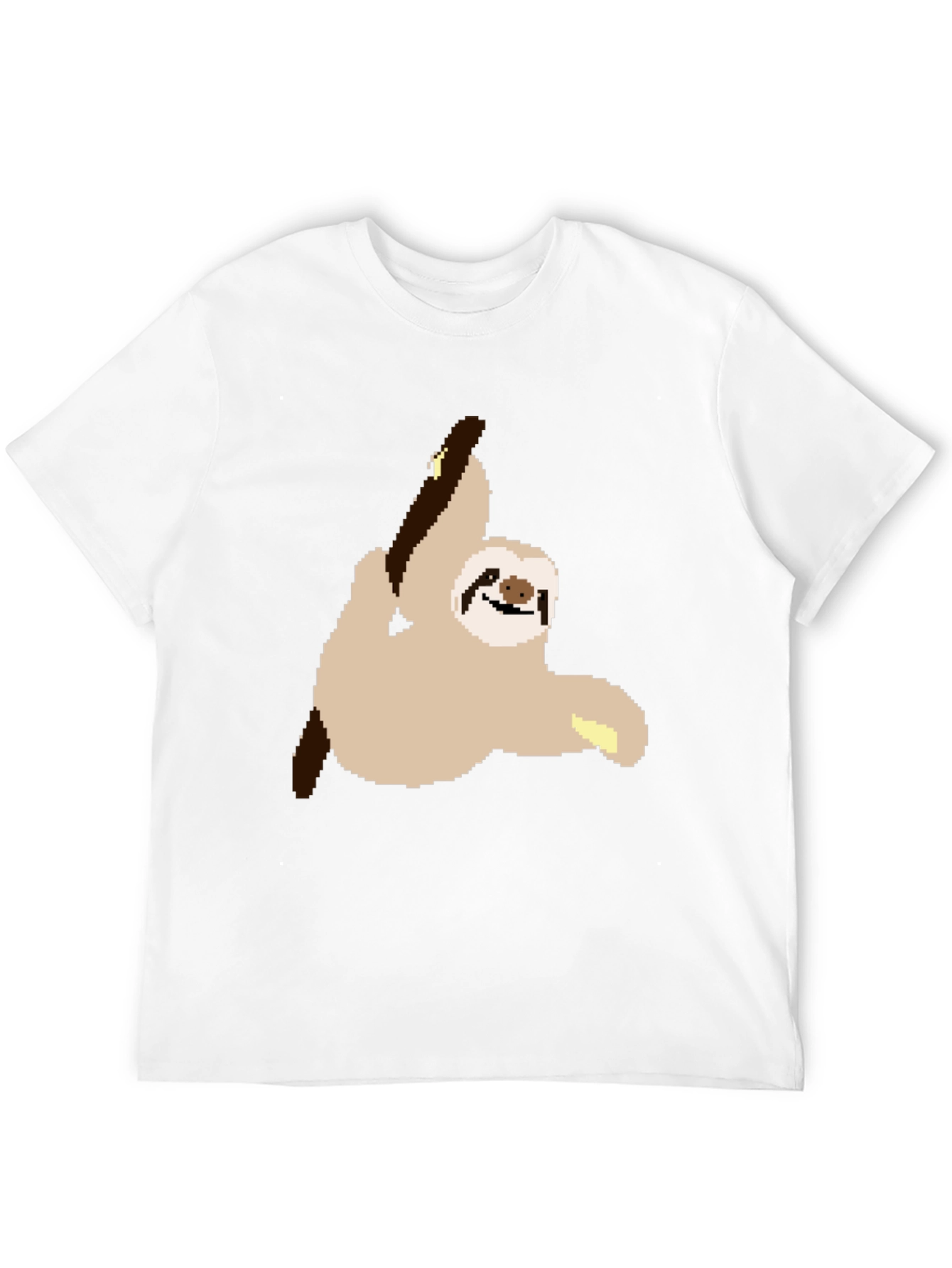 Pixel Sloth on Black T-Shirt