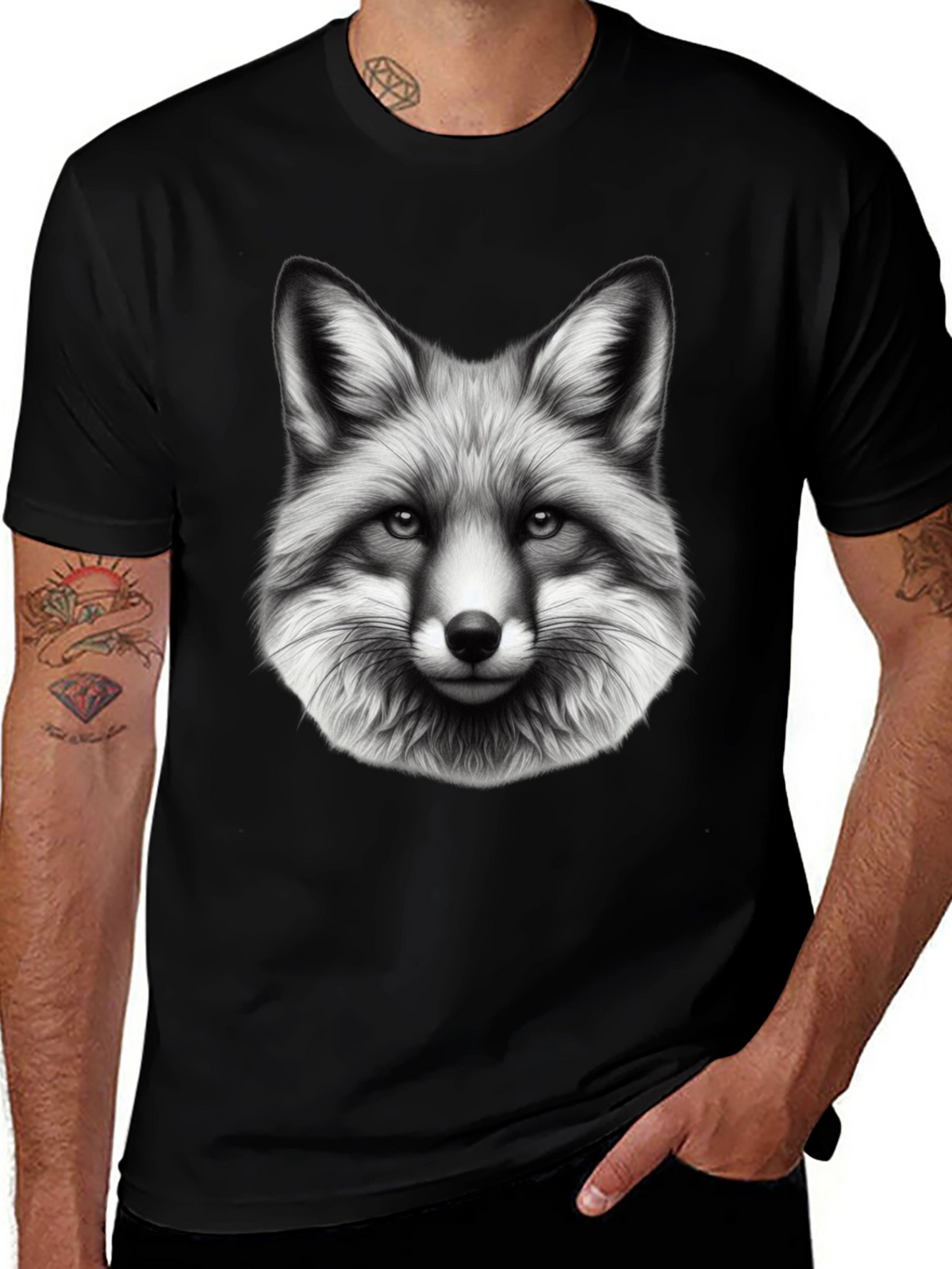 Fox Graphic Print Black T-Shirt