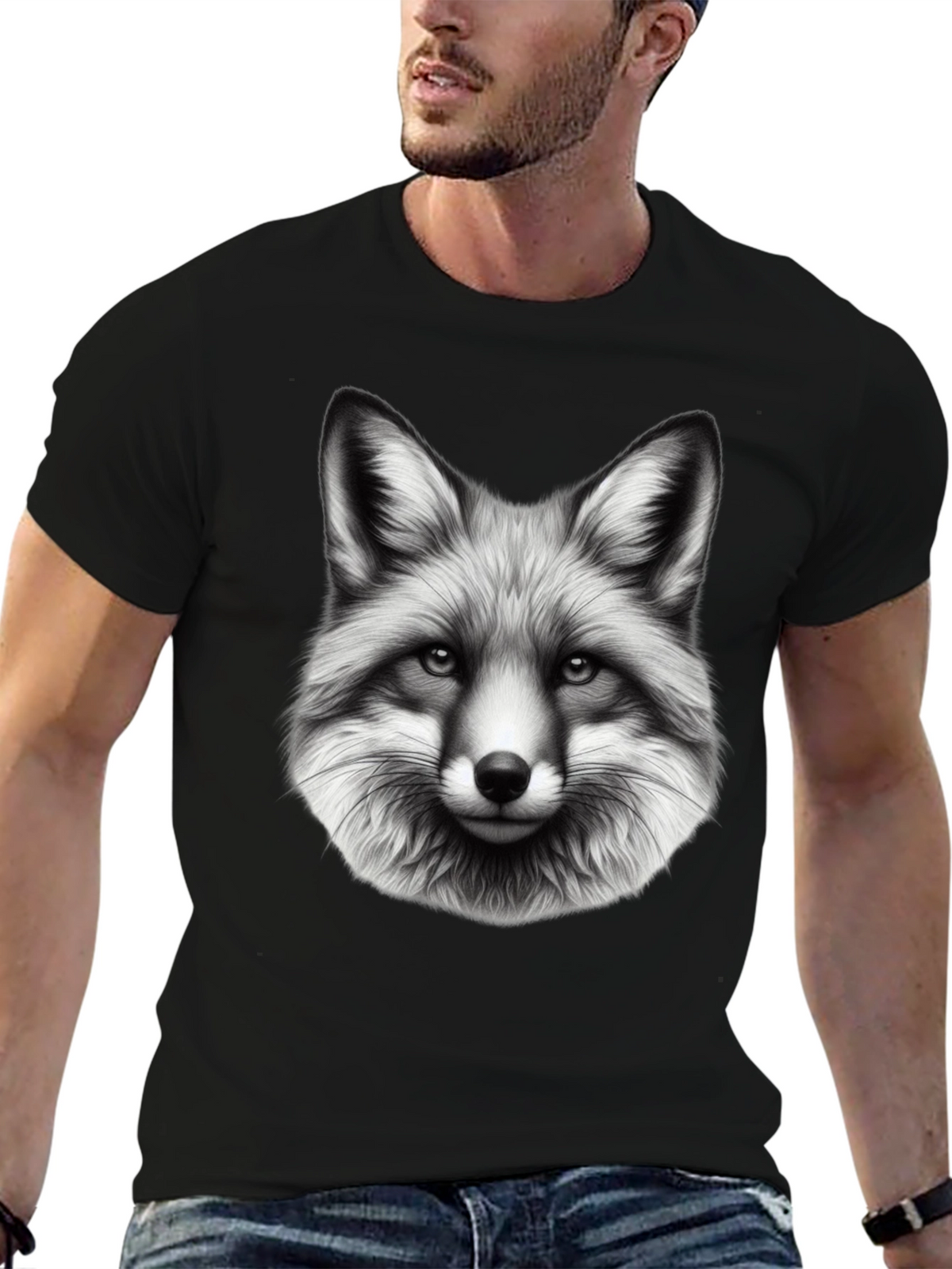 Fox Graphic Print Black T-Shirt