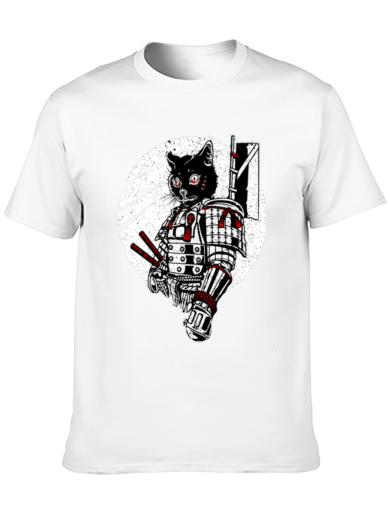 Samurai Cat Graphic Tee - Black Cotton T-Shirt