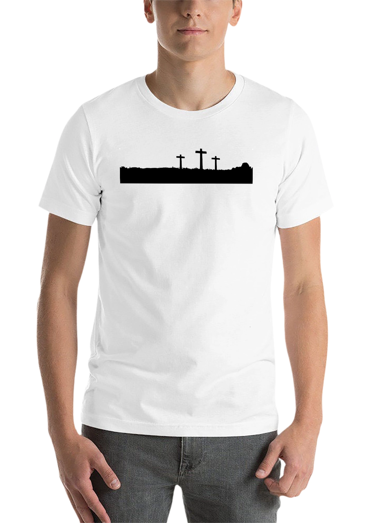 Mens Black Silhouette Cross Graphic T-Shirt