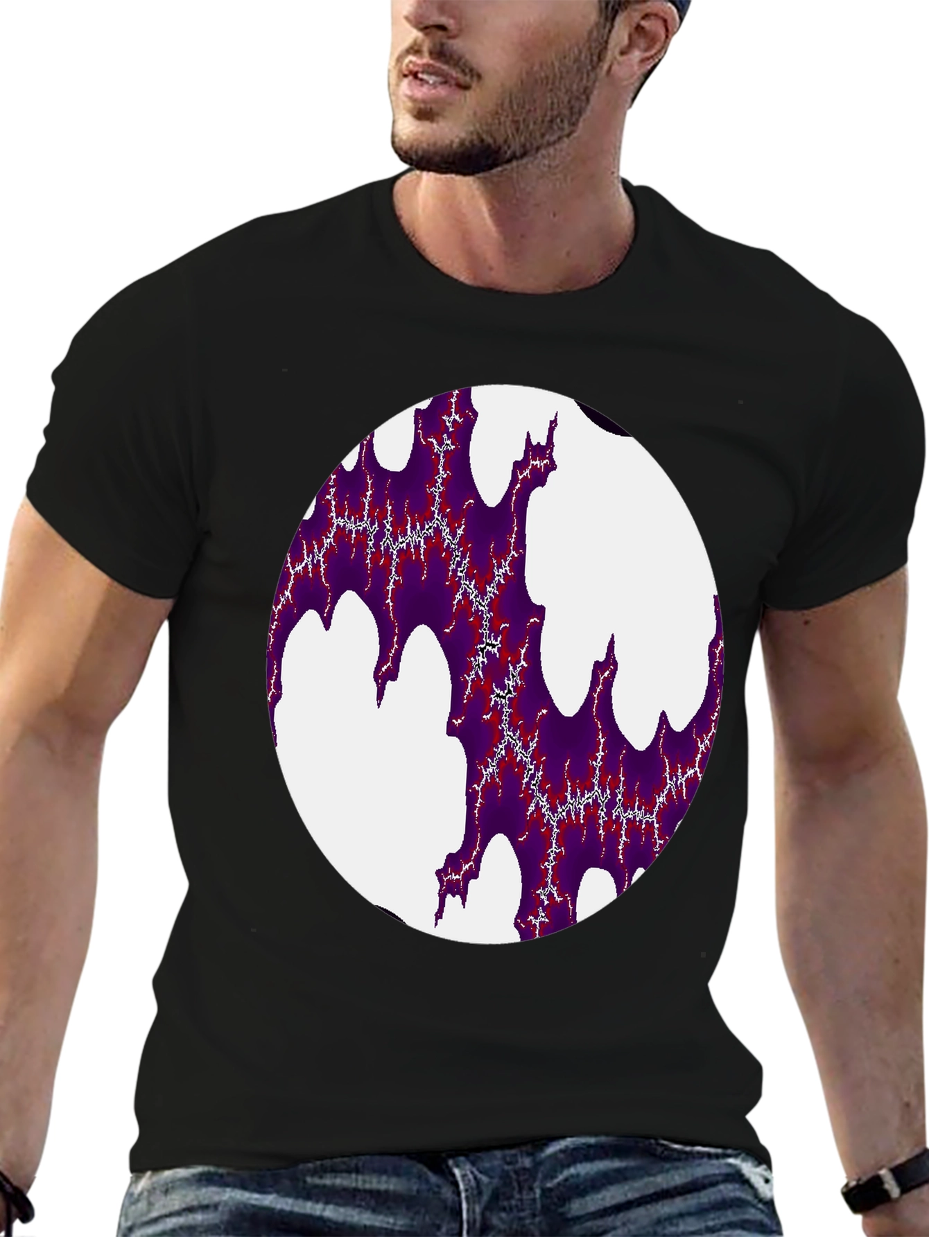 Abstract Fractal Design Black T-Shirt