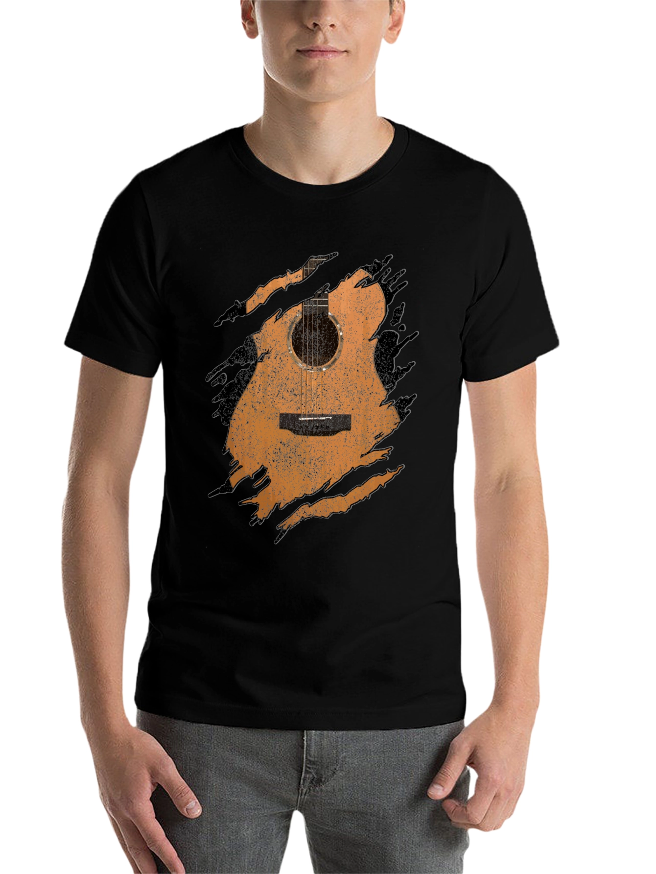 Guitar Graphic Tee - Distressed Acoustic Design Musician Shirt