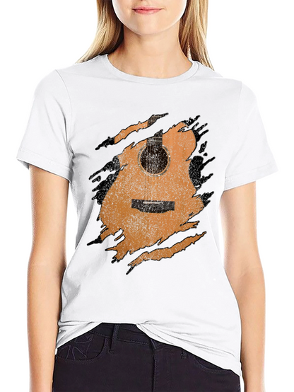 Guitar Graphic Tee - Distressed Acoustic Design Musician Shirt