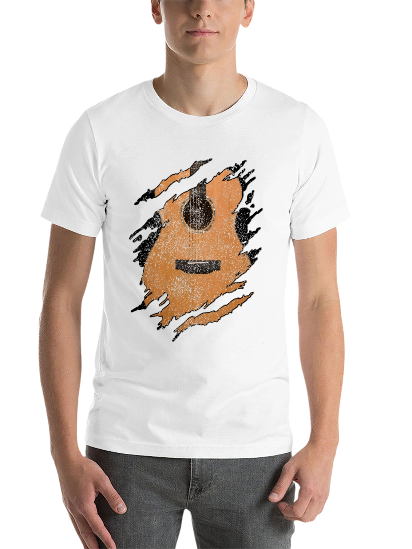 Guitar Graphic Tee - Distressed Acoustic Design Musician Shirt