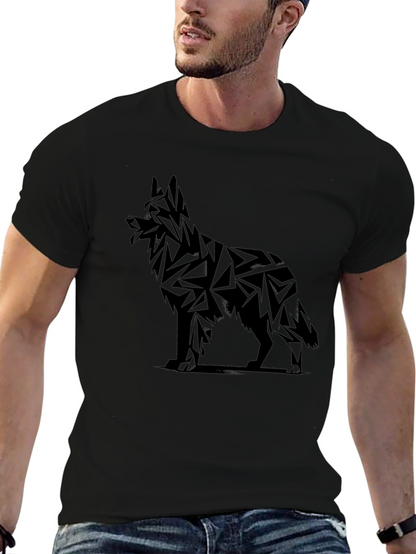 Geometric Dog Graphic Tee - Black Cotton