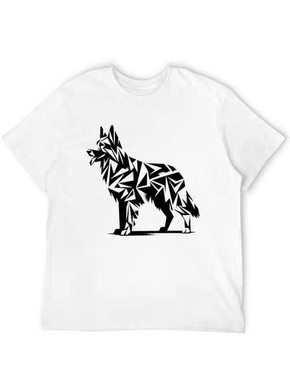 Geometric Dog Graphic Tee - Black Cotton