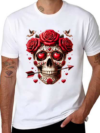 Skull Roses Hearts Arrow Valentines Day T-Shirt