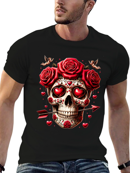 Skull Roses Hearts Arrow Valentines Day T-Shirt