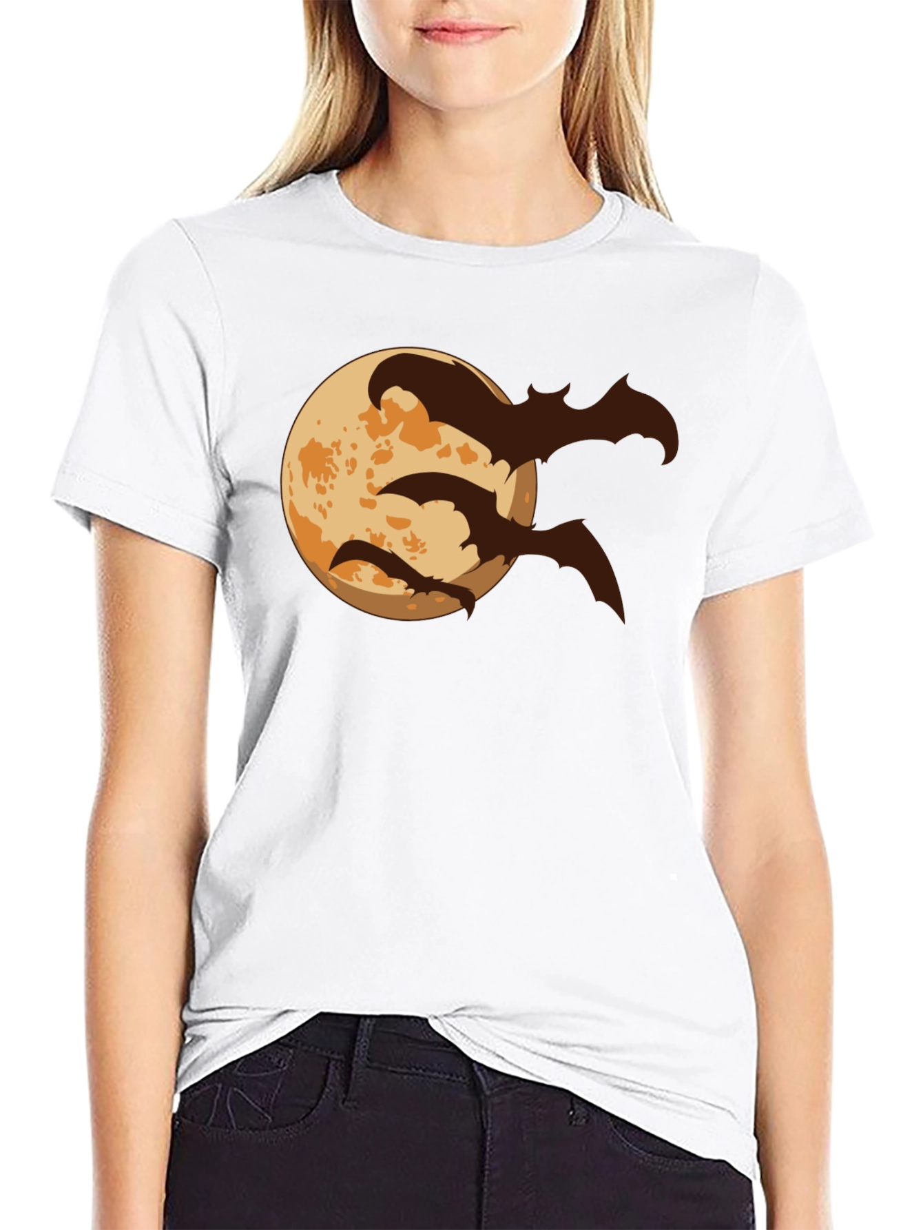 Halloween Moon Bats Graphic T-Shirt