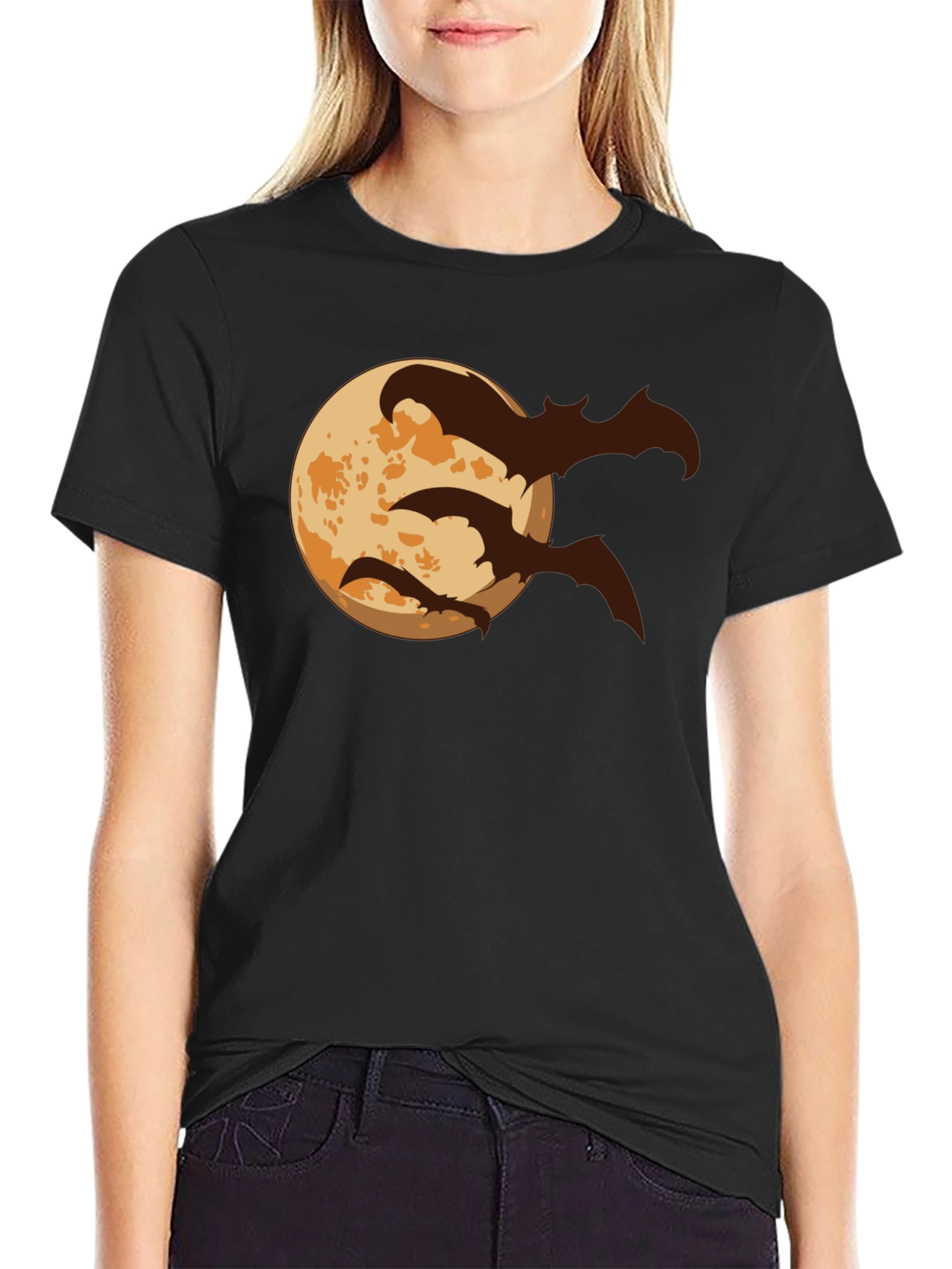Halloween Moon Bats Graphic T-Shirt