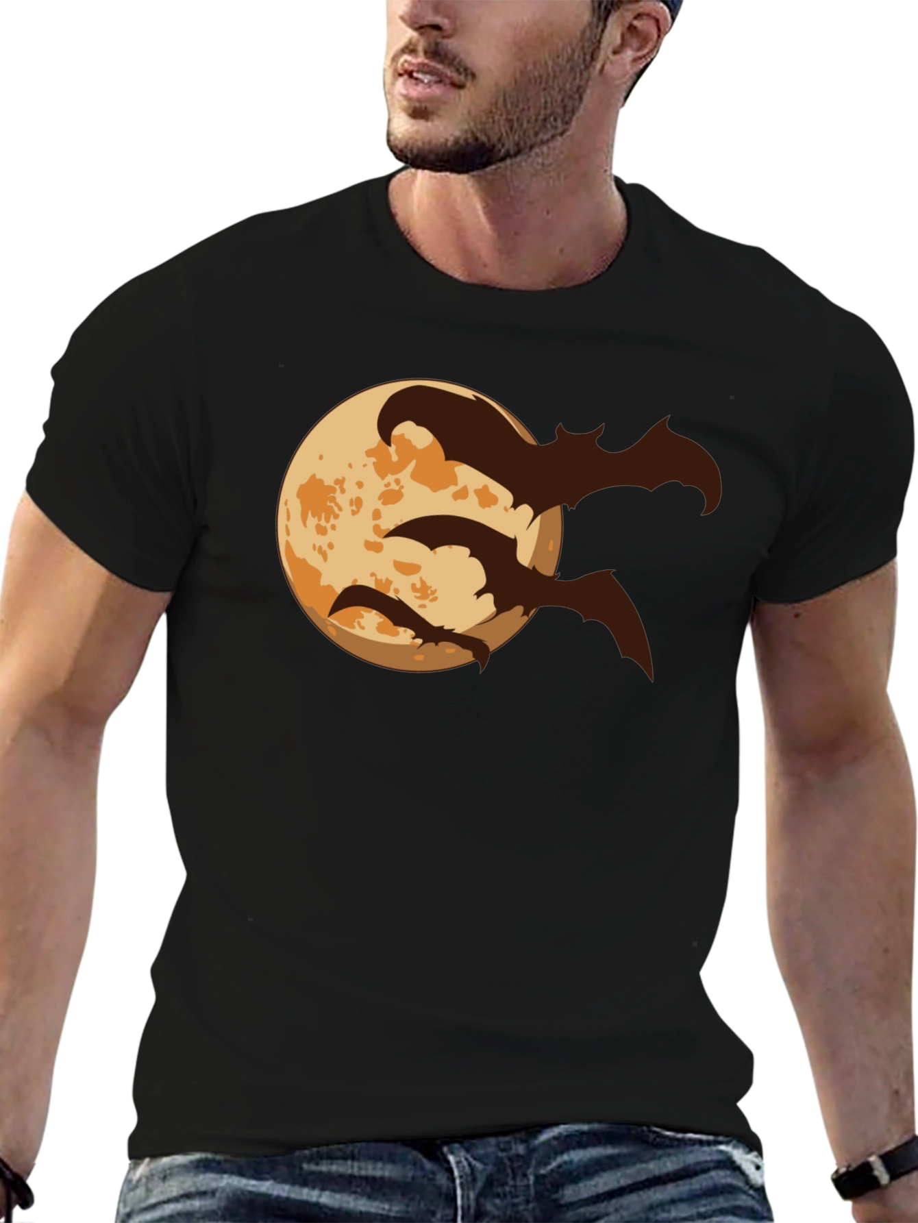 Halloween Moon Bats Graphic T-Shirt