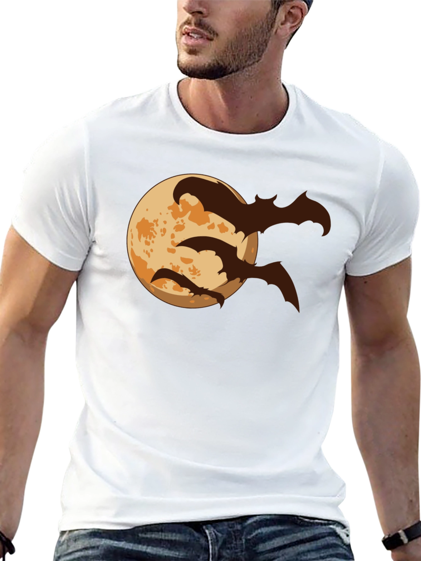 Halloween Moon Bats Graphic T-Shirt