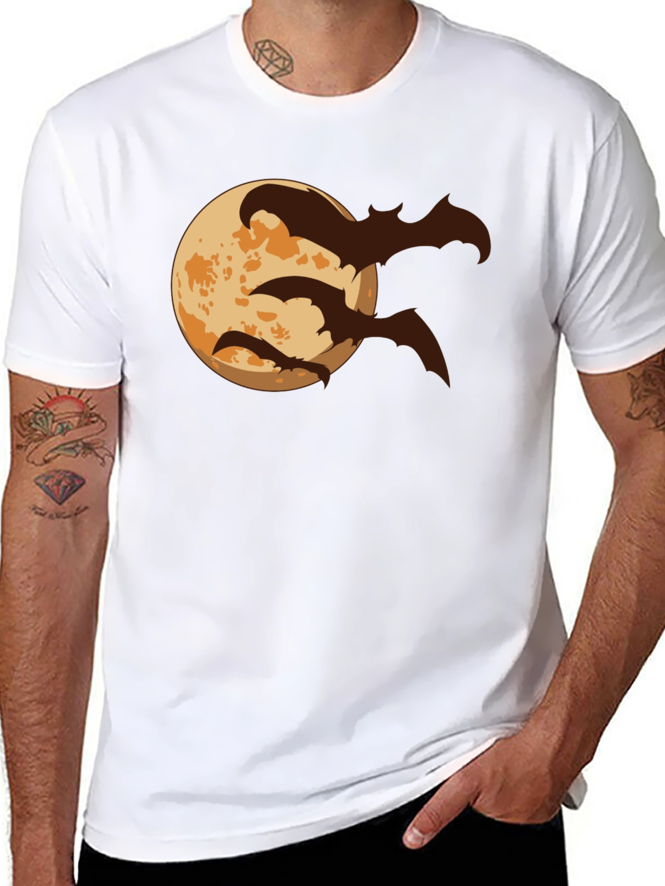 Halloween Moon Bats Graphic T-Shirt
