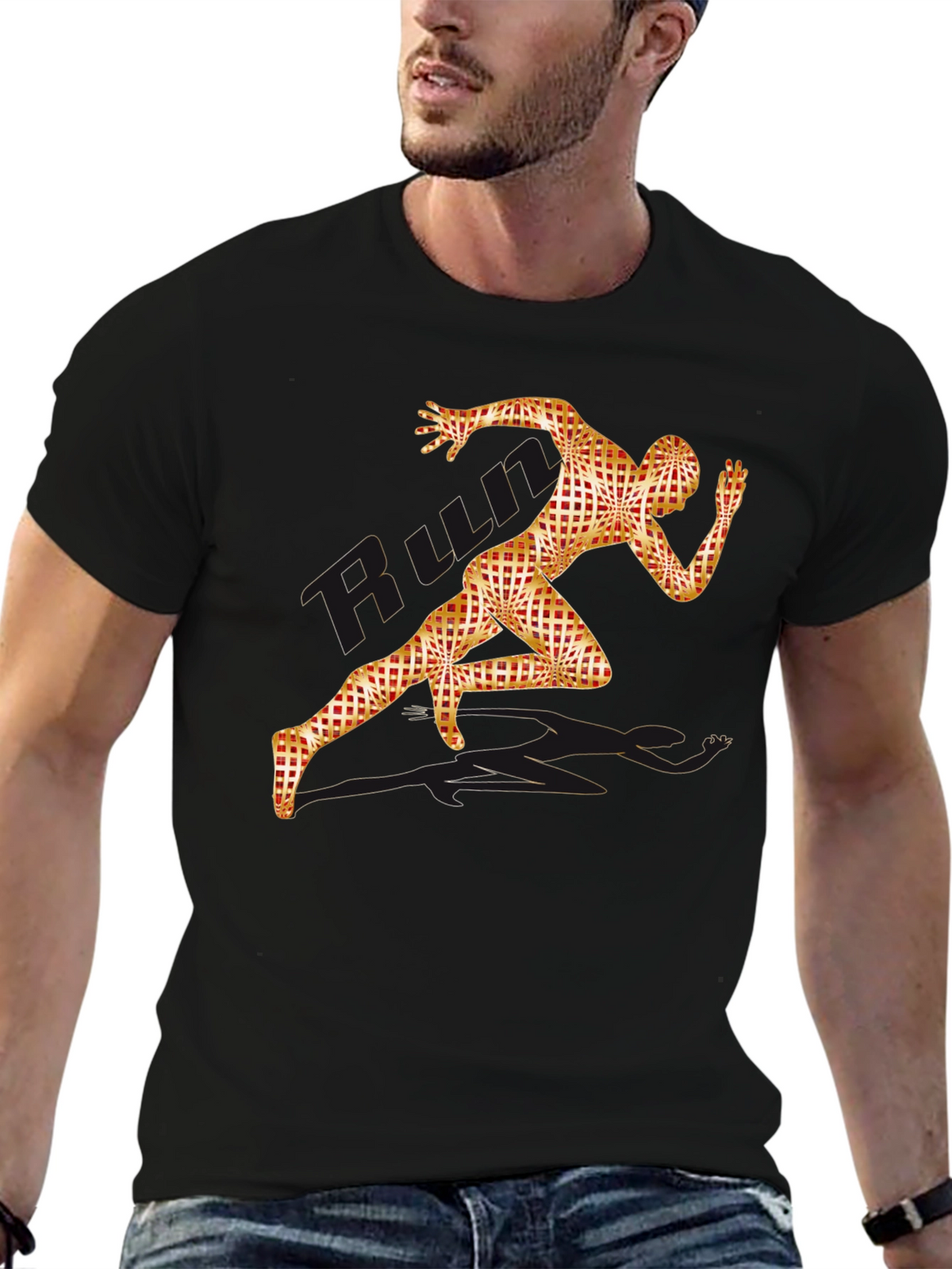 Mens Black Run Graphic Tee