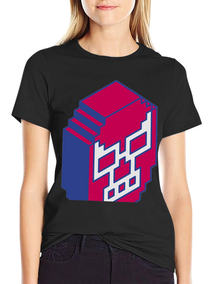 Pixel Skull Graphic Print Black T-Shirt