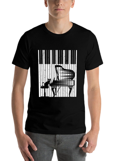 Piano Cat Graphic T-Shirt - Music Lover Tee