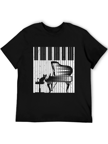 Piano Cat Graphic T-Shirt - Music Lover Tee