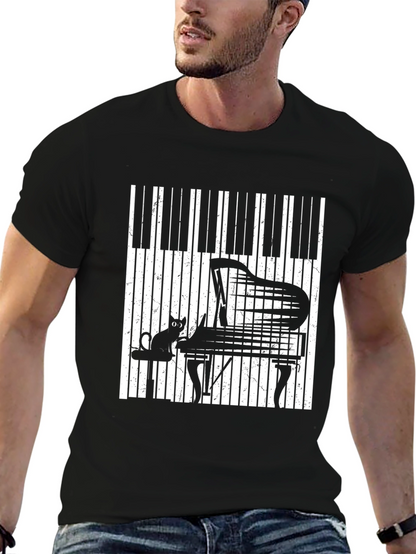 Piano Cat Graphic T-Shirt - Music Lover Tee