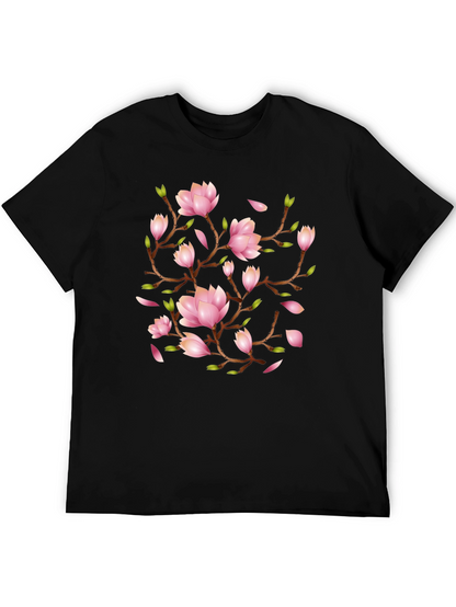 Floral Magnolia Branch Black T-Shirt