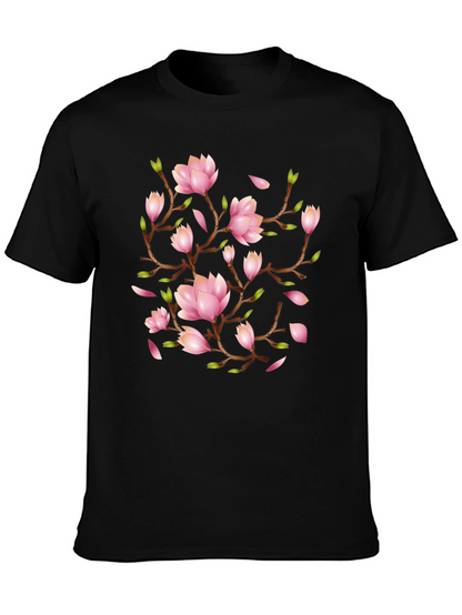Floral Magnolia Branch Black T-Shirt