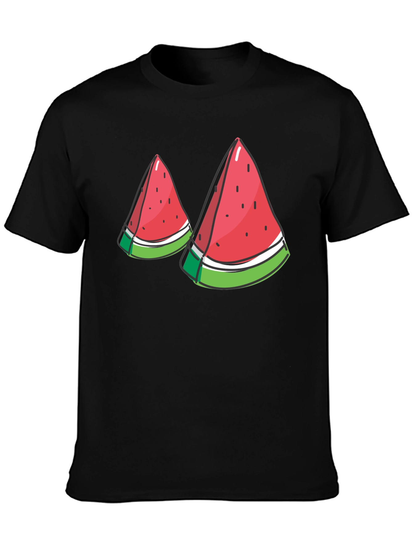 Watermelon Slice Graphic Tee - Black Cotton T-Shirt