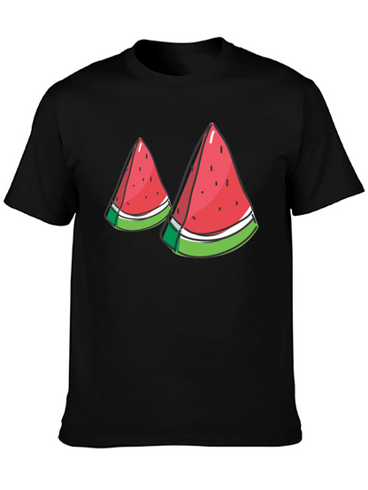 Watermelon Slice Graphic Tee - Black Cotton T-Shirt