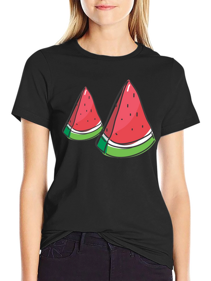 Watermelon Slice Graphic Tee - Black Cotton T-Shirt