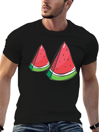Watermelon Slice Graphic Tee - Black Cotton T-Shirt
