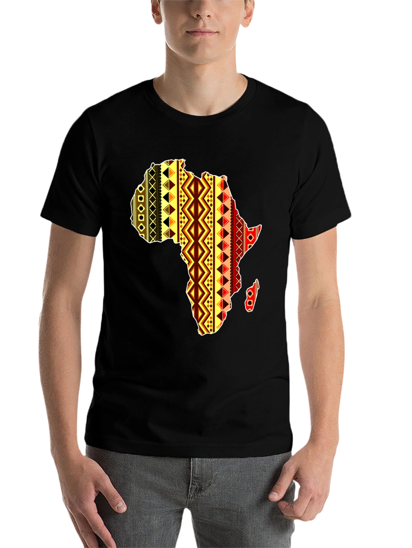 Africa Map Pattern Mens Black T-Shirt