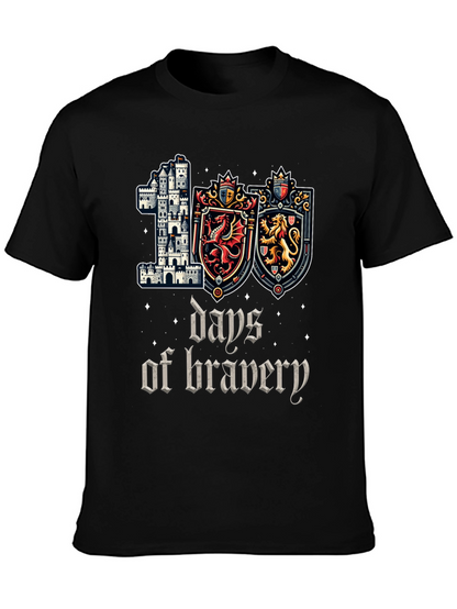 100 Days of Bravery T-Shirt Medieval Castle Shield Dragon Lion