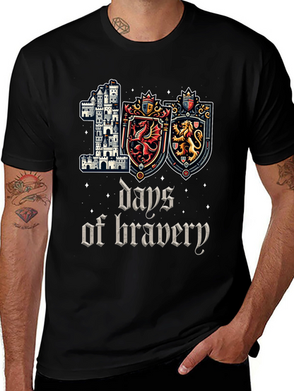 100 Days of Bravery T-Shirt Medieval Castle Shield Dragon Lion
