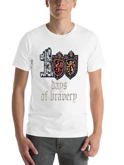 100 Days of Bravery T-Shirt Medieval Castle Shield Dragon Lion