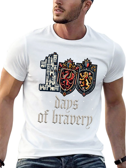 100 Days of Bravery T-Shirt Medieval Castle Shield Dragon Lion