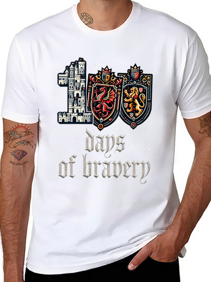 100 Days of Bravery T-Shirt Medieval Castle Shield Dragon Lion