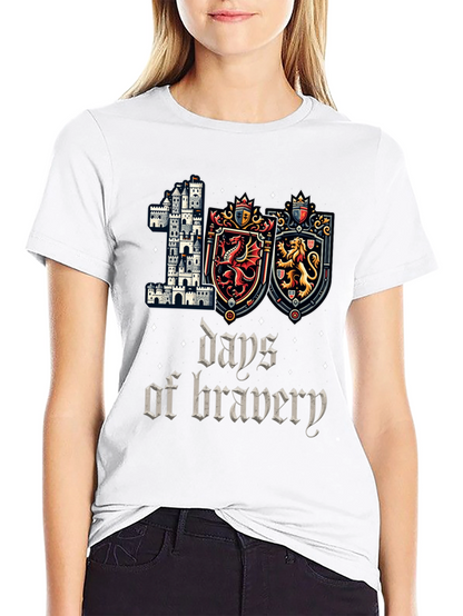 100 Days of Bravery T-Shirt Medieval Castle Shield Dragon Lion