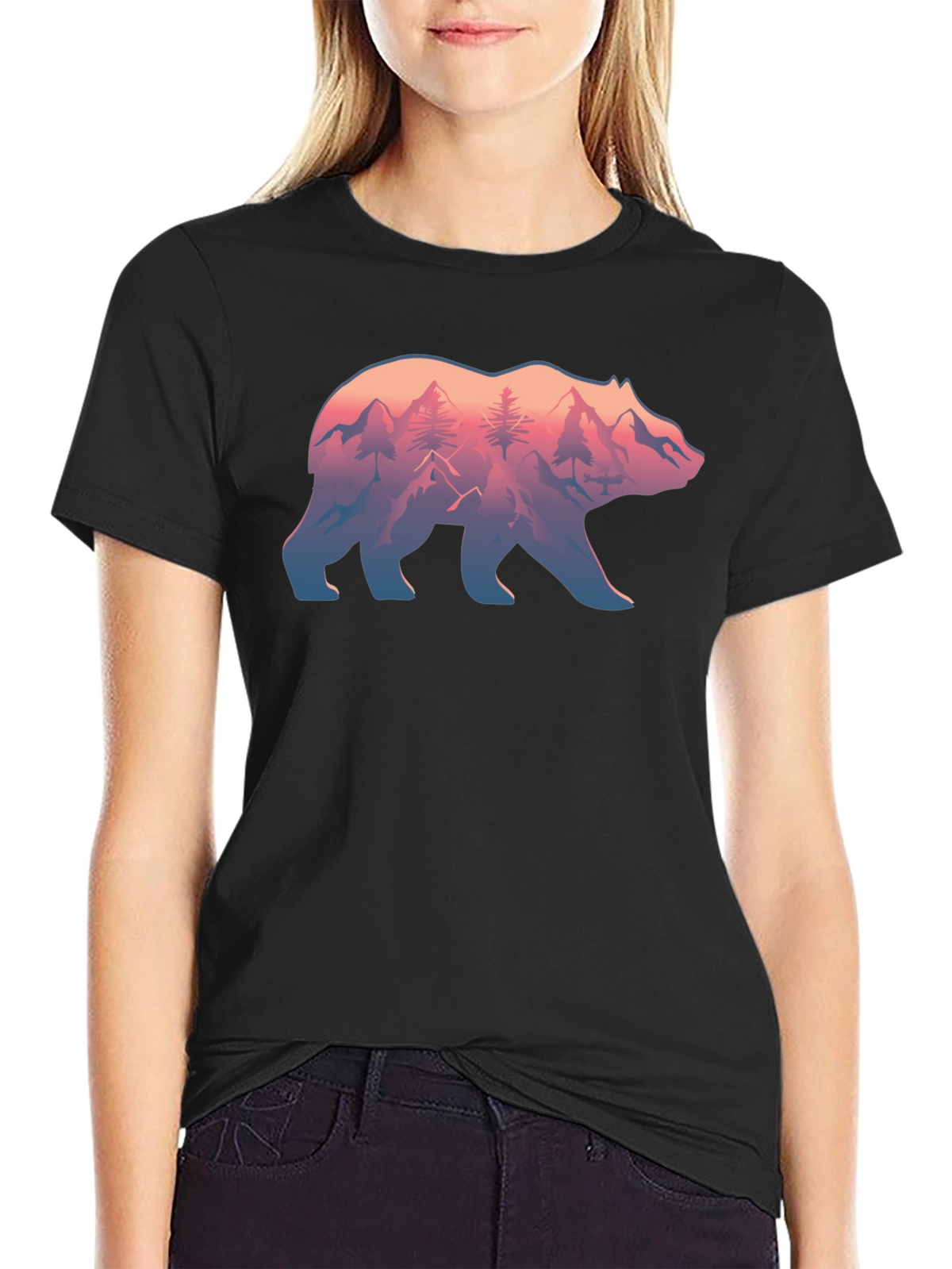 Nature Bear Graphic Tee - Black Unisex Shirt