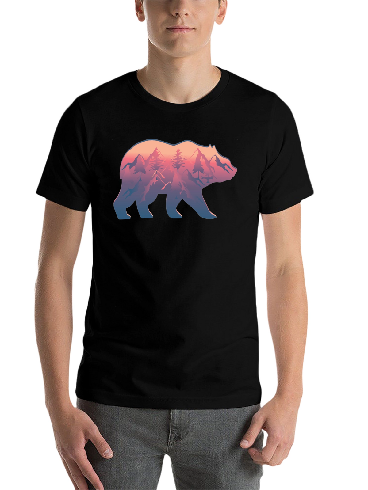 Nature Bear Graphic Tee - Black Unisex Shirt