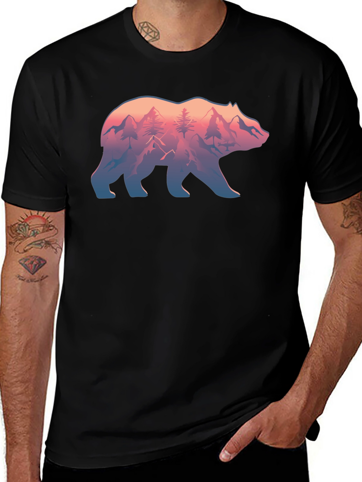 Nature Bear Graphic Tee - Black Unisex Shirt