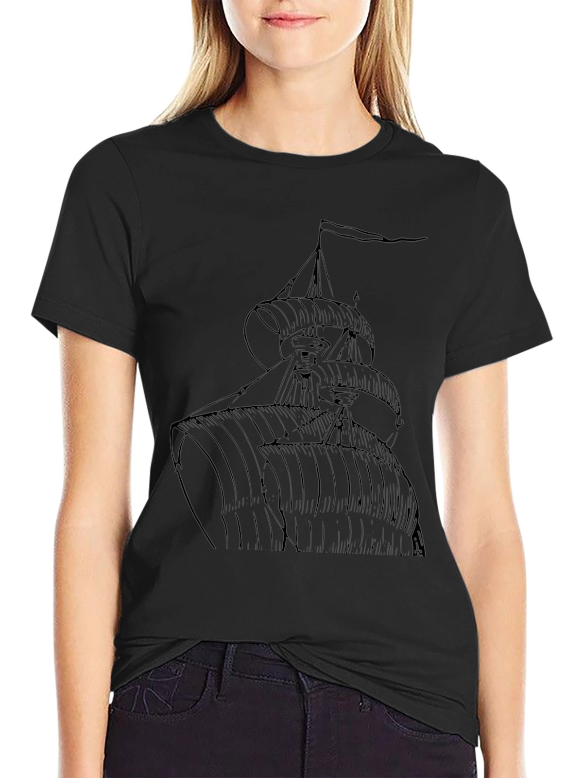 Nautical Ship T-Shirt - Black Cotton Tee