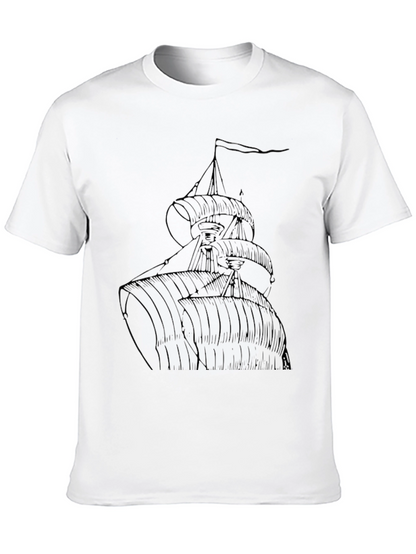 Nautical Ship T-Shirt - Black Cotton Tee