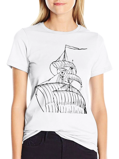 Nautical Ship T-Shirt - Black Cotton Tee