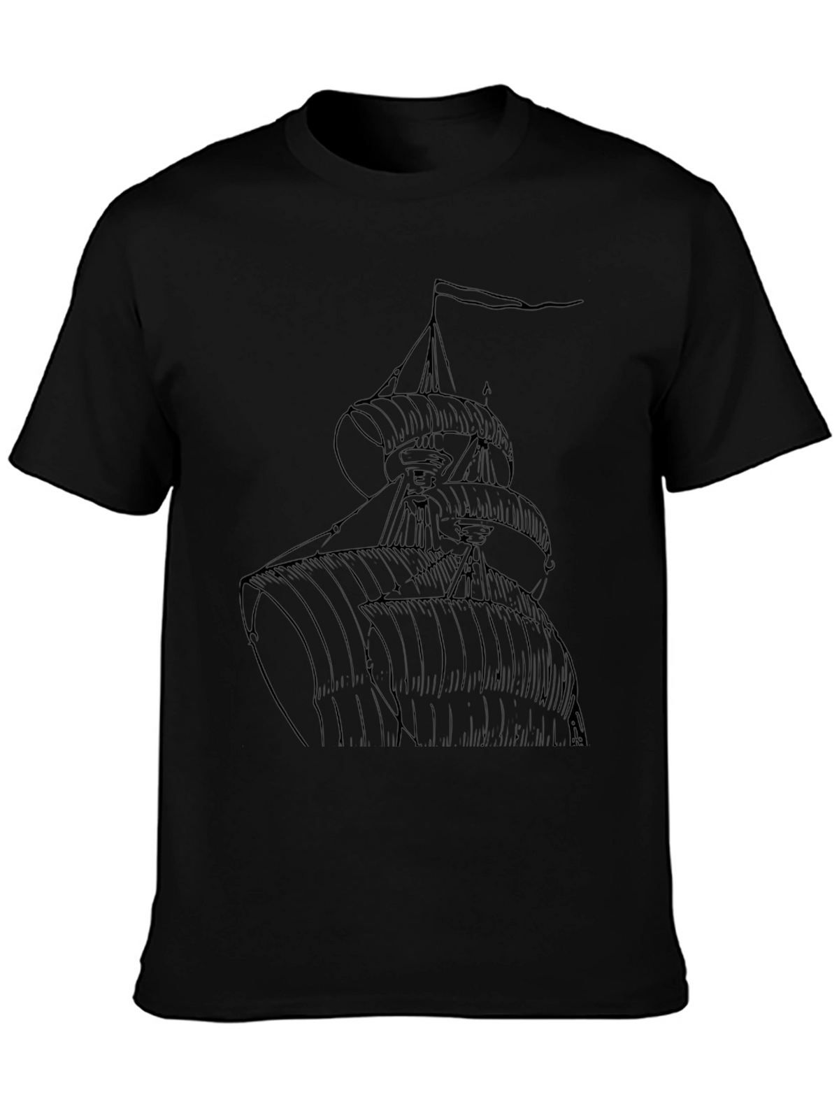Nautical Ship T-Shirt - Black Cotton Tee