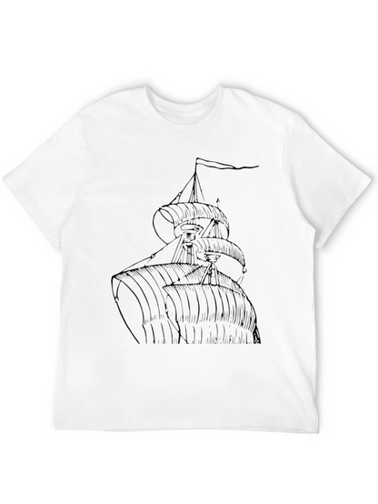 Nautical Ship T-Shirt - Black Cotton Tee