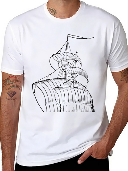 Nautical Ship T-Shirt - Black Cotton Tee