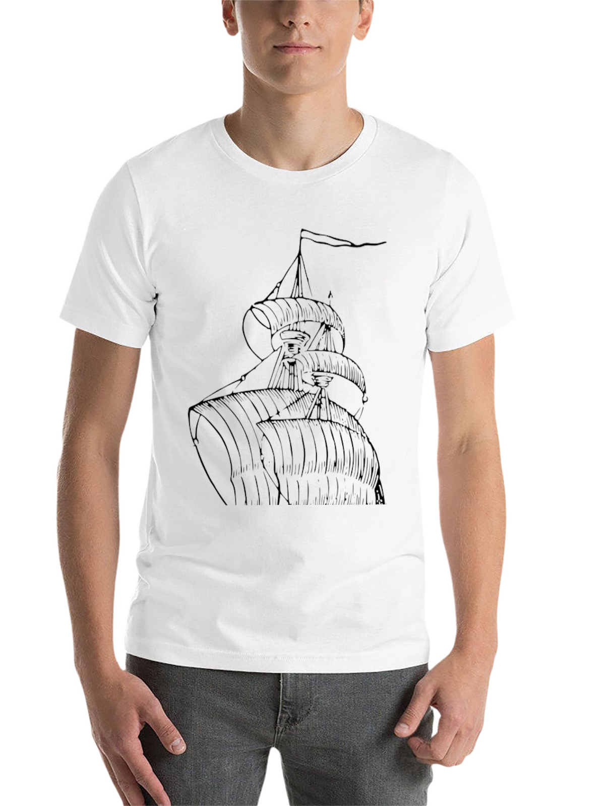 Nautical Ship T-Shirt - Black Cotton Tee