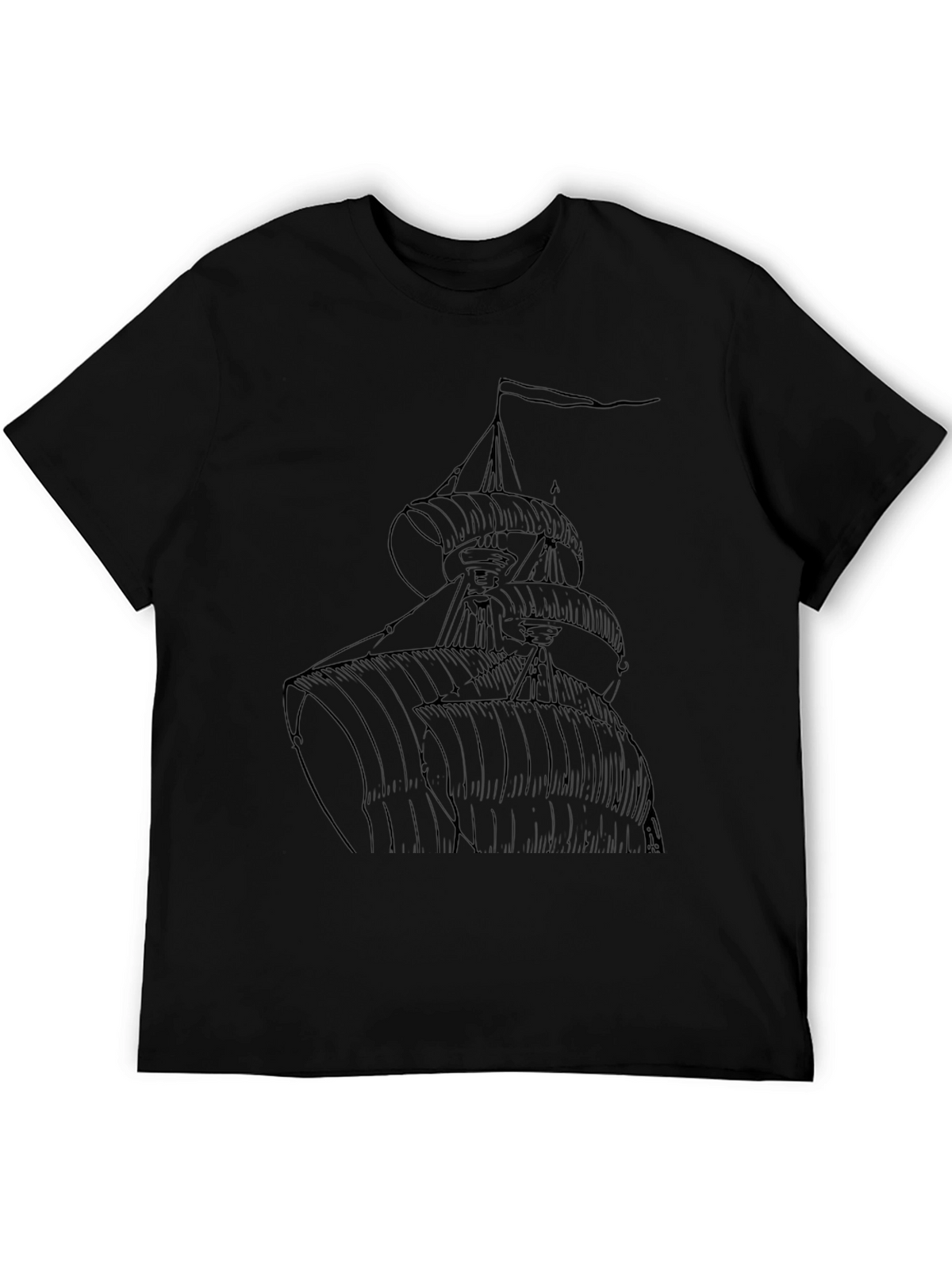 Nautical Ship T-Shirt - Black Cotton Tee